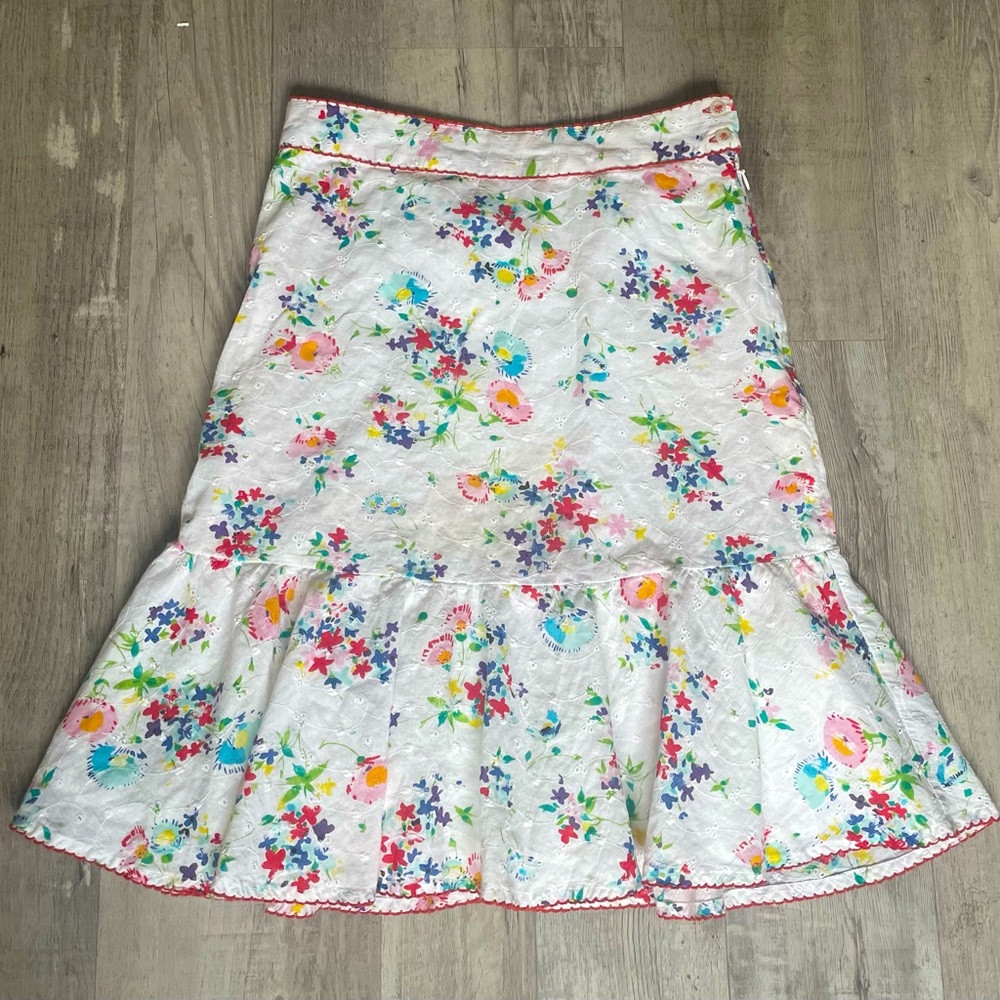 Anthropology Odille Ruffle Eyelet Floral Fit & Flair Cottage Flower Skirt Size 0